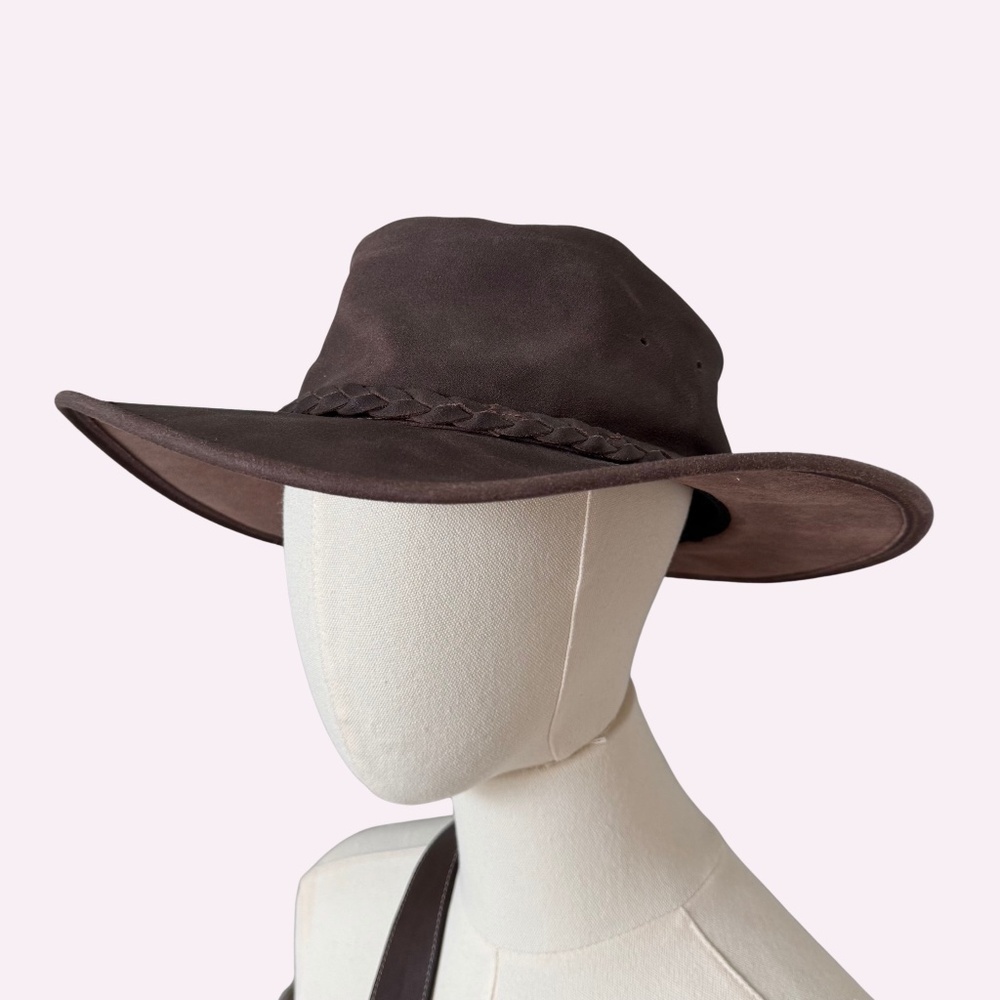 Minnetonka The Fold Up Genuine Leather Hat Dark Brown Size Large